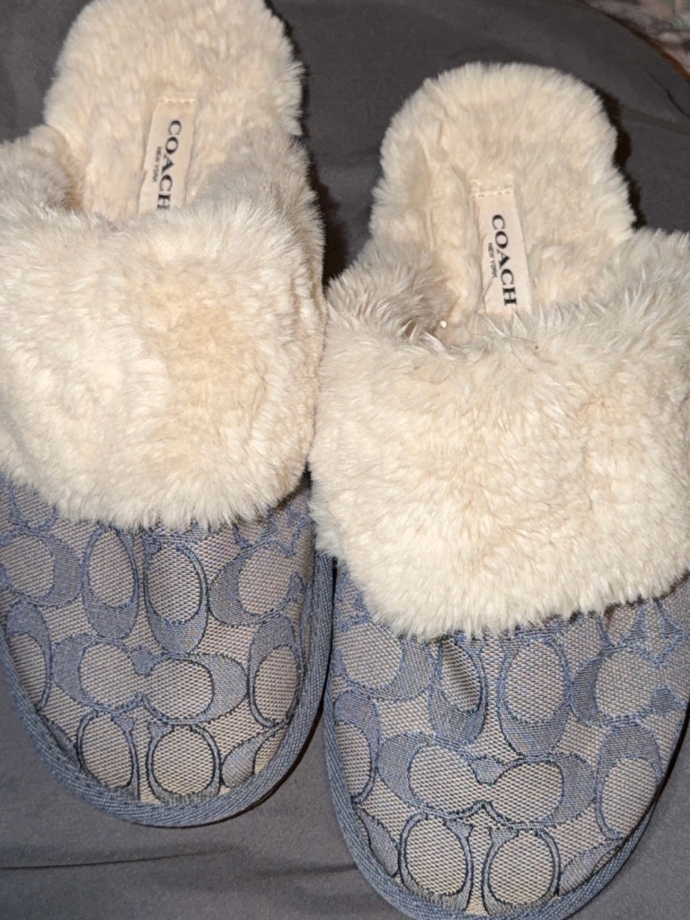 Coach Cream Faux-Fur & Signature Logo Kids' Slide Slippers